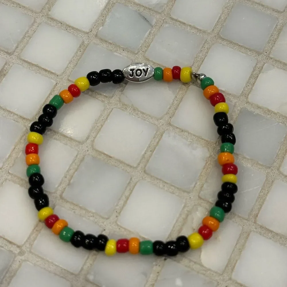 South African Beaded Bracelet with Silver Joy Charm